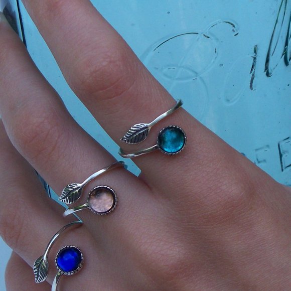 Recycled Amber Clorox Jug and Sterling Adjustable Botanical Ring - Picture 4 of 5